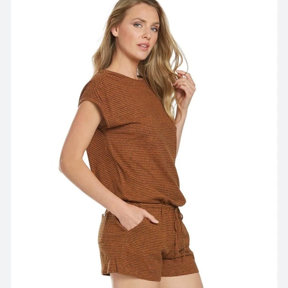 Prana Striped Retrieve Women’s Romper Lightweight Pockets Size Medium